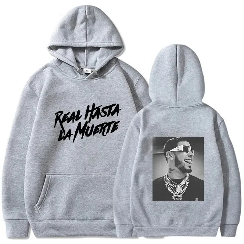 2024 Autumn/Winter Anuel AA Printed Hoodie Real Hasta La Muerte Men'S and Women'S Casual Hooded Sportswear