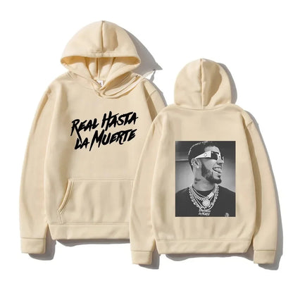 2024 Autumn/Winter Anuel AA Printed Hoodie Real Hasta La Muerte Men'S and Women'S Casual Hooded Sportswear