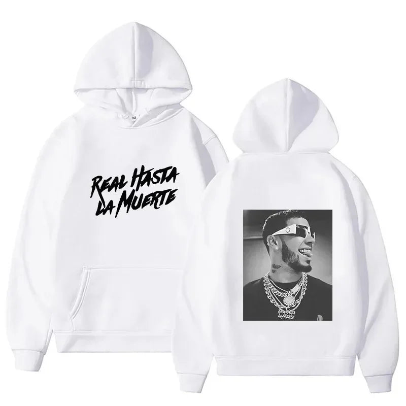 2024 Autumn/Winter Anuel AA Printed Hoodie Real Hasta La Muerte Men'S and Women'S Casual Hooded Sportswear