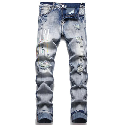 New 2022 Summer Street Men'S Jeans Handmade Ripped Cotton Trousers Youth Fashion Midwaist Casual 3730