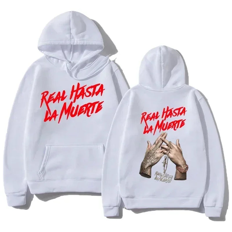 Spring and Autumn Hooded Anuel AA Real Hasta La Muerte Printed Sweatshirt Streetwear Rapper Loose Pullover Casual Hooded Top3