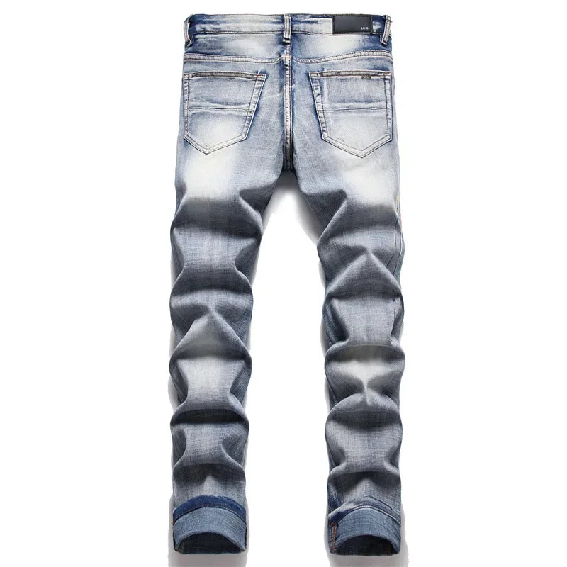 New 2022 Summer Street Men'S Jeans Handmade Ripped Cotton Trousers Youth Fashion Midwaist Casual 3730