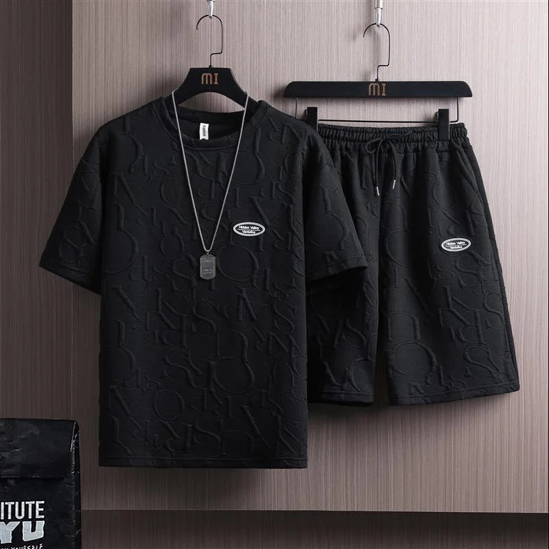 2023 Summer Men Fashion Brand Casual Sports Short Sleeve Shorts One-Piece T-Shirt Clothes Polyester Fabric Loose Style