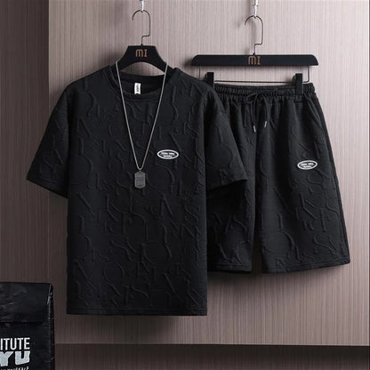 2023 Summer Men Fashion Brand Casual Sports Short Sleeve Shorts One-Piece T-Shirt Clothes Polyester Fabric Loose Style