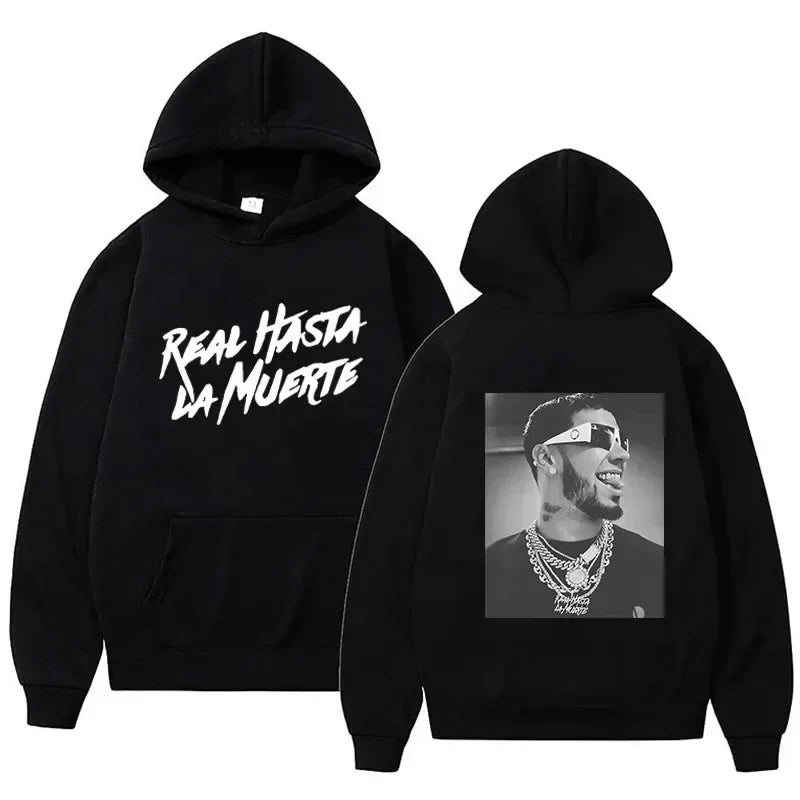 2024 Autumn/Winter Anuel AA Printed Hoodie Real Hasta La Muerte Men'S and Women'S Casual Hooded Sportswear